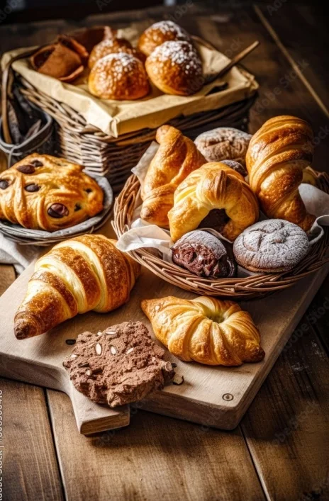 Круассаны, булочки, пироги и свежая выпечка